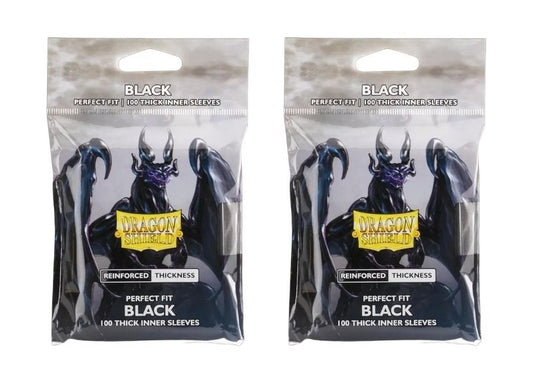 2 Packs Dragon Shield Thick Inner Sleeve Standard Size 100 ct Card Sleeves - Black