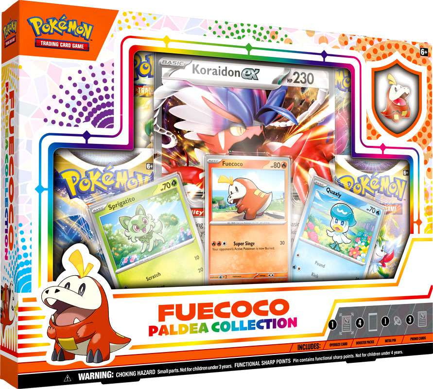 Pokemon Sword & Shield Paldea Collection Fuecoco Box (4 Booster Packs, 3 Promo Cards, Oversize Card, Pin & More)