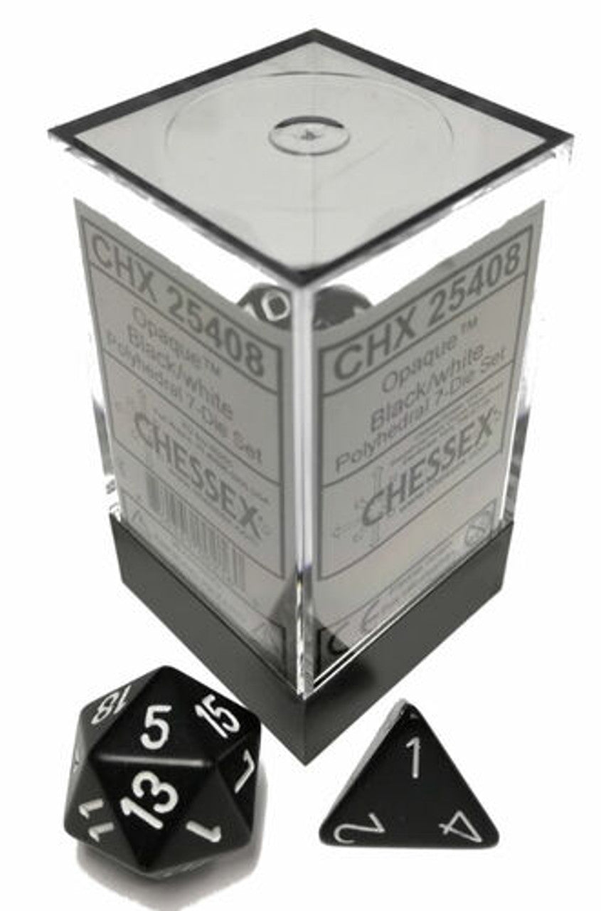 Chessex Dice: Opaque Polyhedral Set Black/White (7)