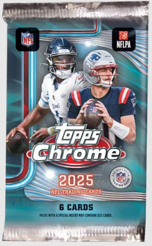 2025 Topps NFL Chrome Football Trading Card Mega Box Booster Pack - 6 Cards