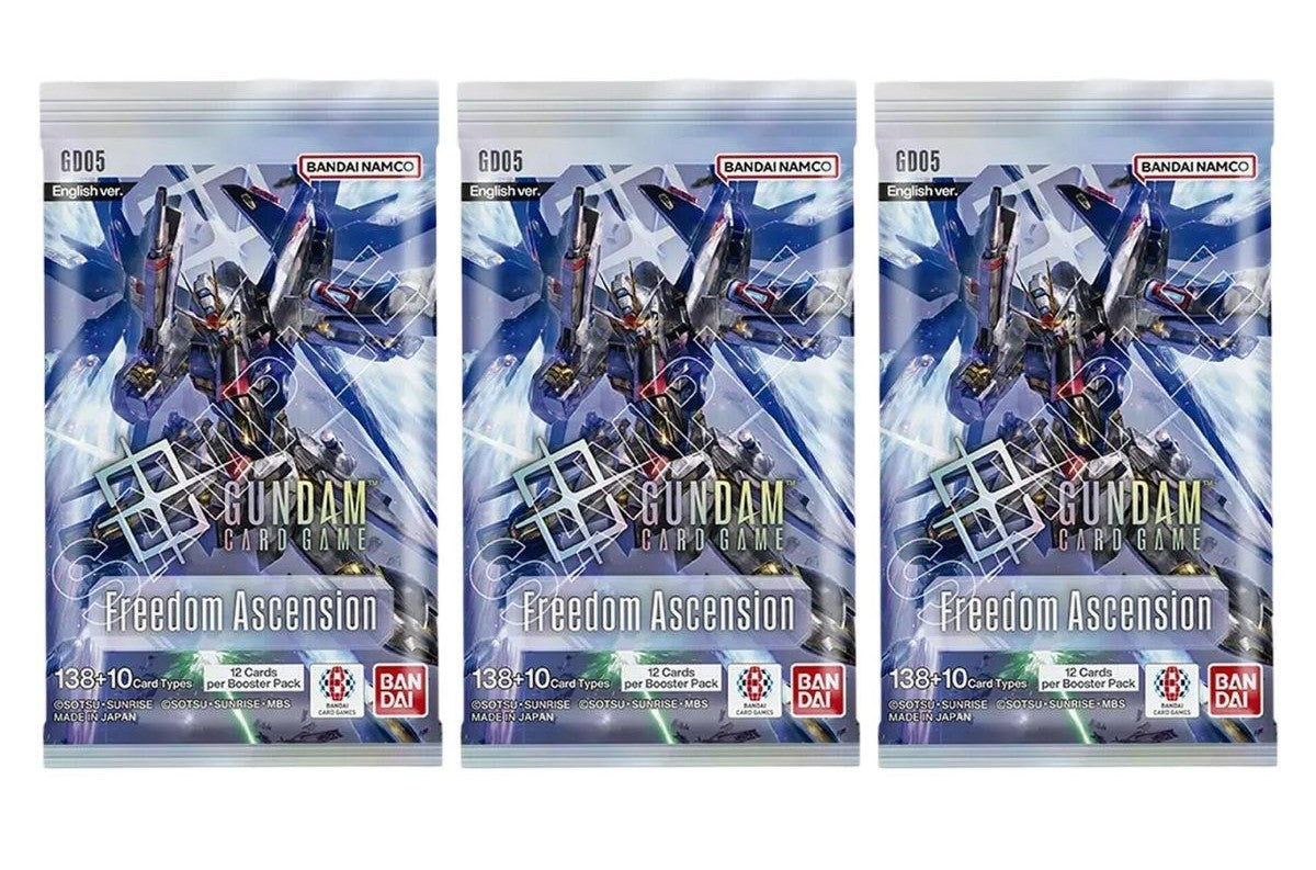Gundam Card Game Sleeved Booster Pack Lot - Freedom Ascension (GD05) - 3 Packs - 36 Cards