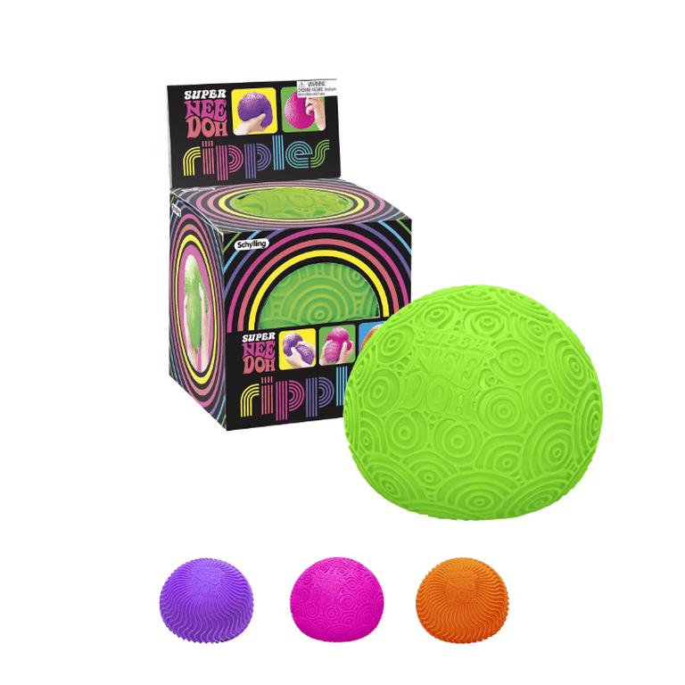Schylling: Ripples Super NeeDoh - Surprise Style! (1) 4.25" Toy in Assorted Neon Colors & Textures, Doh-Filled, Stress Reliever, Squish-Squeeze-Pull