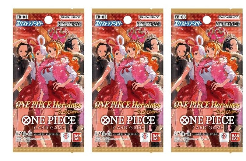 One Piece Card Game Extra Booster Heroines Edition EB-03 Booster Pack (Japanese) - 3 Packs - 18 Cards