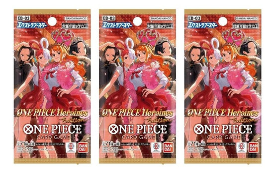 One Piece Card Game Extra Booster Heroines Edition EB-03 Booster Pack (Japanese) - 3 Packs - 18 Cards