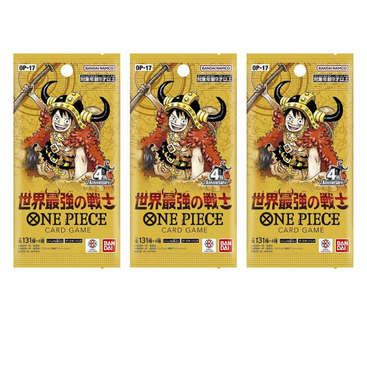 One Piece Card Game The World's Strongest Warrior (OP-17) Japanese Booster Pack Lot - 3 Packs - 18 Cards