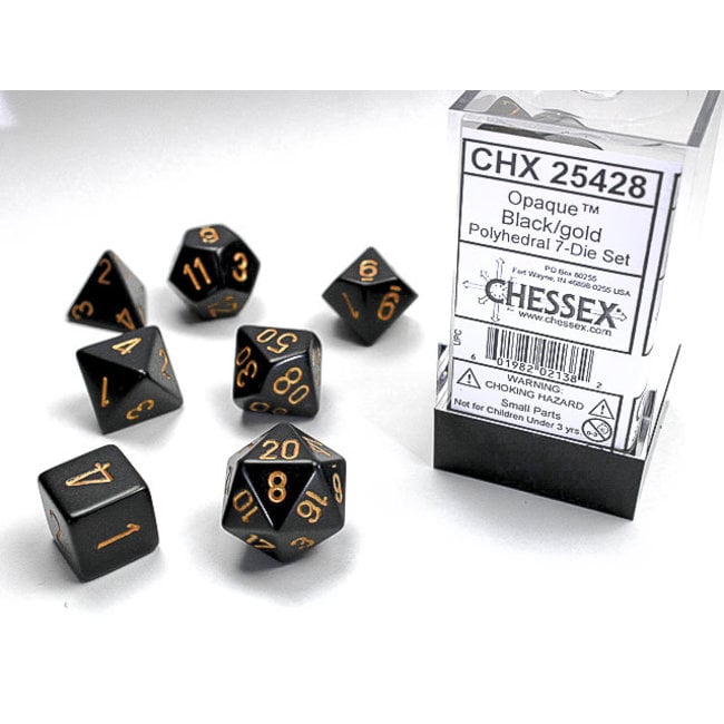 Opaque Polyhedral 7-Die Set: Black/gold Chessex