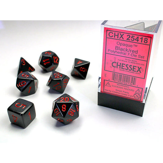 Chessex Opaque Polyhedral 7-Die Set: Black/red