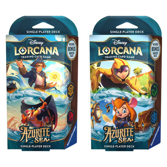 Lorcana TCG: Azurite Sea: Starter Decks: BOTH Emerald & Sapphire (Gogo Tomago & Gadget) AND Amber & Ruby (Jim Hawkins & Tigger)