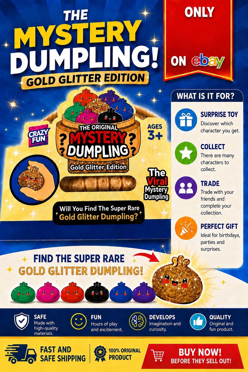 Crazy Fun Original Mystery Dumpling Gold Shimmering Edition Viral Toy
