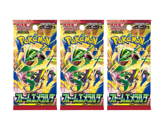 Pokemon Card Game Mega Evolution Storm Emeralda Booster Pack Lot - 3 Packs - 15 Cards