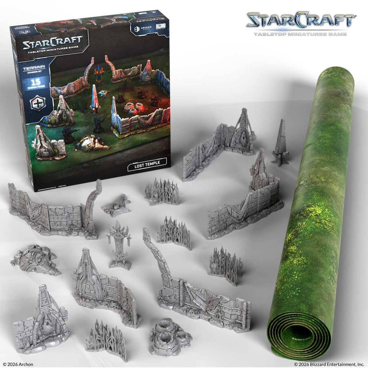 Archon Studio StarCraft: The Miniatures Game – Lost Temple Terrain Expansion Set, 15 Unpainted Terrain Pieces, Cloth Playmat and Assembly Manual