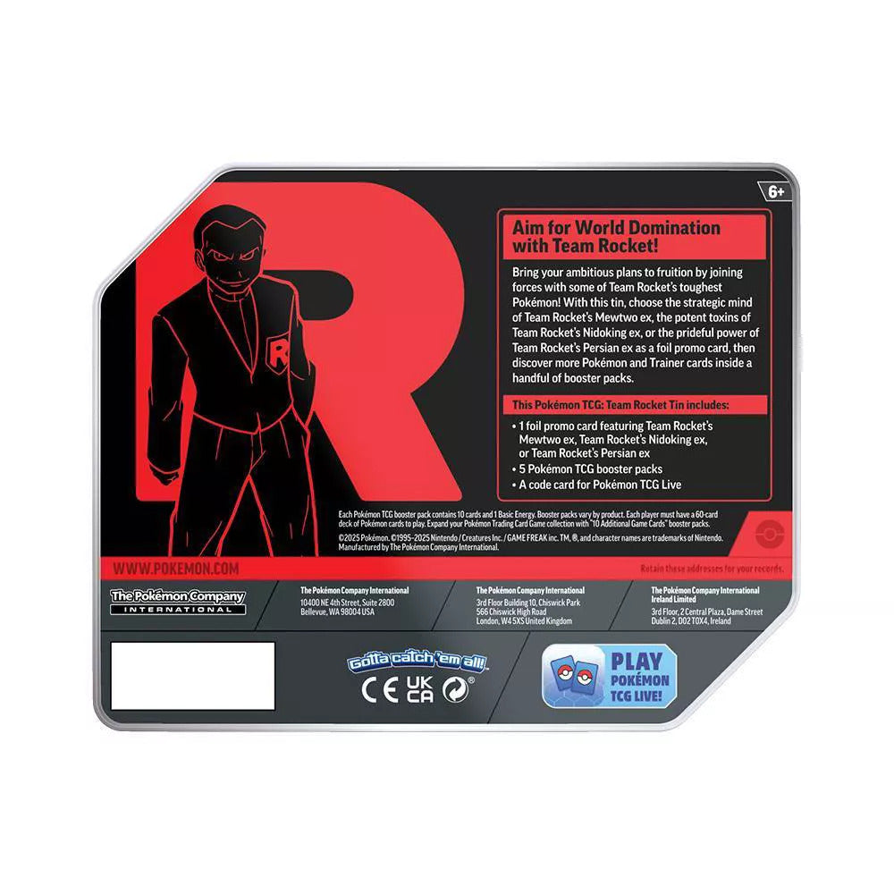 Pokemon TCG: Team Rocket Tin - Nidoking (5 Packs, Promo Card) - Presale Ships 09/05/2025