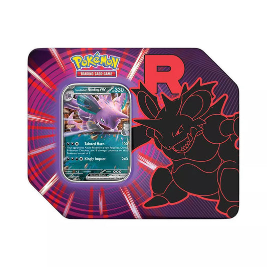 Pokemon TCG: Team Rocket Tin - Nidoking (5 Packs, Promo Card) - Presale Ships 09/05/2025
