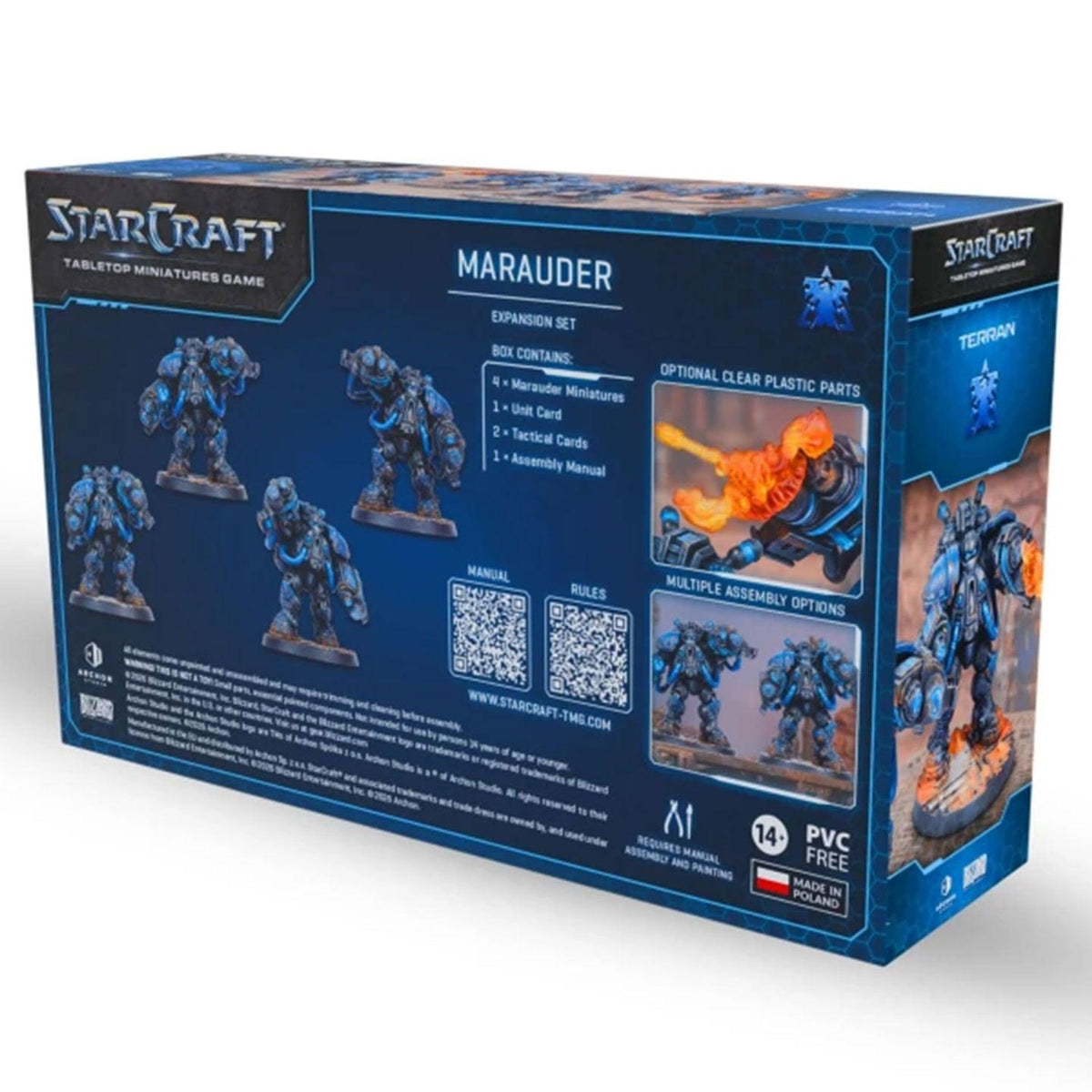 StarCraft: Tabletop Miniatures Game – Terran Marauder Expansion Set – 4 Unpainted Plastic Miniatures, 50mm Bases and 3 Game Cards – Archon Studio