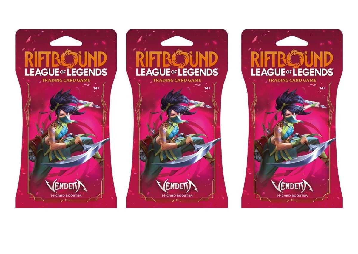 Riftbound: League of Legends TCG Vendetta Sleeved Booster Pack Lot - 3 Packs - 42 Cards