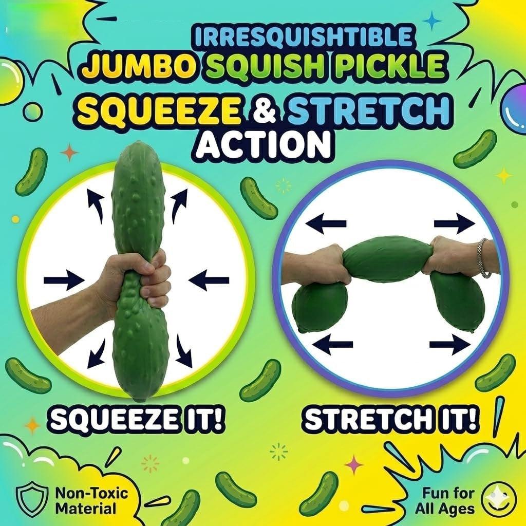 JA-RU irre-SQUISH-tible Jumbo Squish Pickle, Pickle-Scented Stretchy Sensory Squeeze Toy, Green, 1 Count, Ages 3+