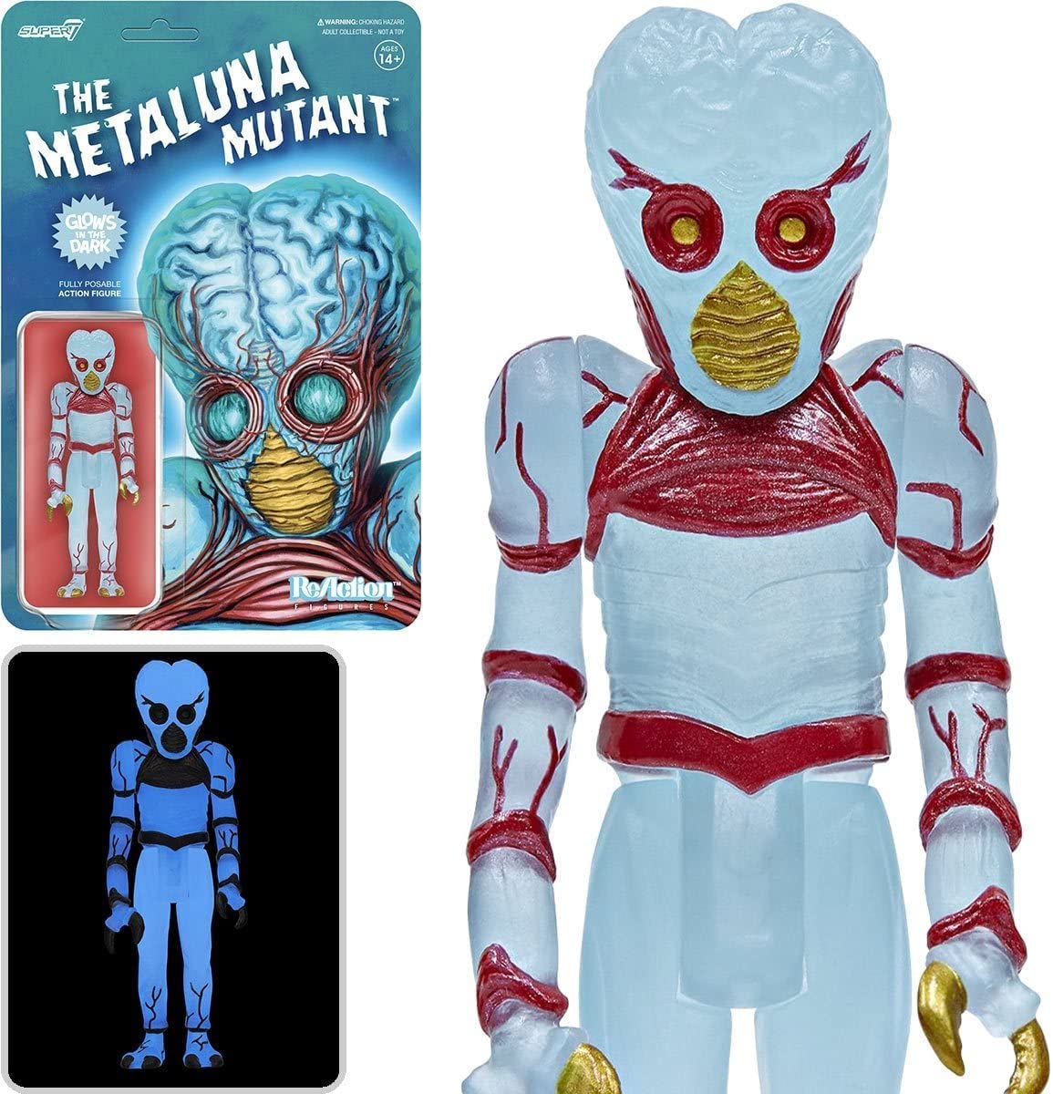 Super7 ReAction Figure - Universal Monsters: This Island Earth - The Metaluna Mutant Blue (Glow in The Dark)