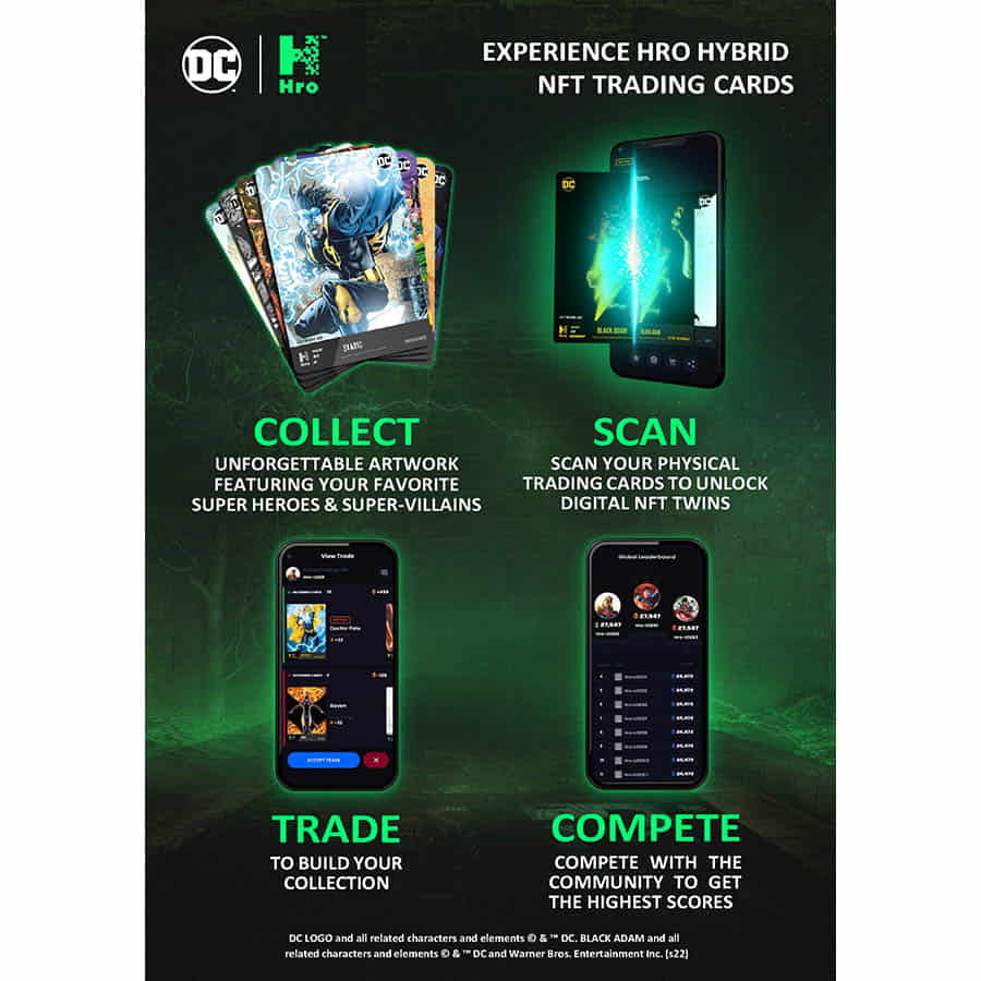 HRO DC Unlock: Chapter 2 Black Adam 4 Pack Premium Booster - Hybrid NFT Trading Cards